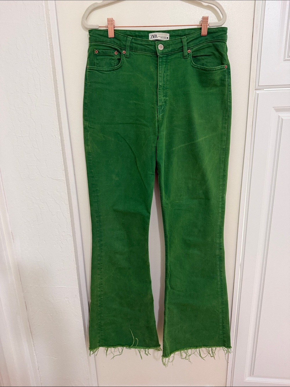 Zara emerald green flare wide-leg jeans | 10
